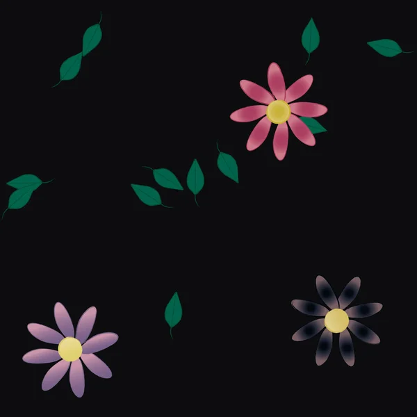 Composición Diseño Con Flores Simples Hojas Verdes Ilustración Vectorial — Vector de stock