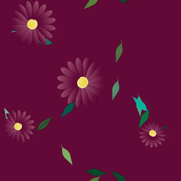 Flores Simples Con Hojas Verdes Composición Libre Ilustración Vectorial — Vector de stock