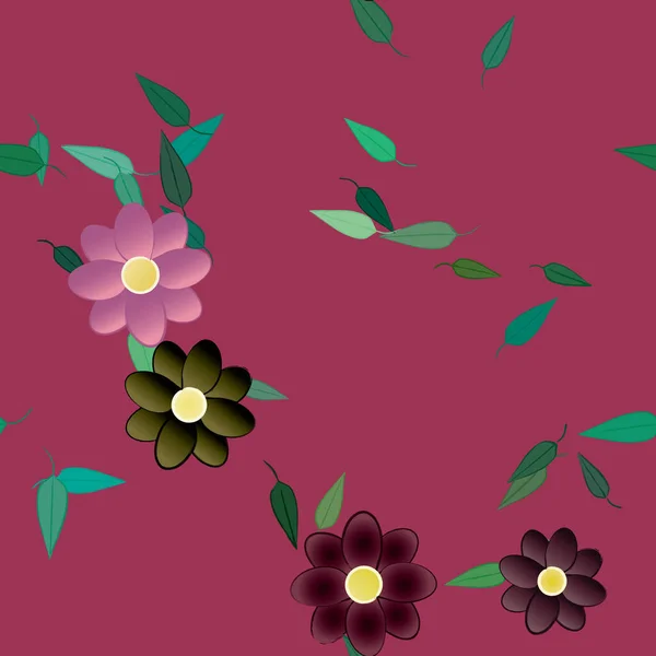 Composición Diseño Con Flores Simples Hojas Verdes Ilustración Vectorial — Vector de stock