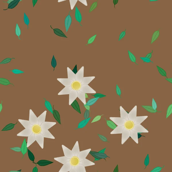 Modèle Vectoriel Avec Des Fleurs Colorées Simples Des Feuilles Vertes — Image vectorielle