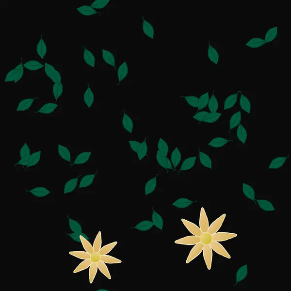 Flores Coloridas Simples Hojas Verdes Para Papel Pintado Ilustración Del — Vector de stock