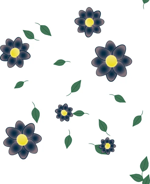 Flores Simples Con Hojas Verdes Composición Libre Ilustración Vectorial — Vector de stock