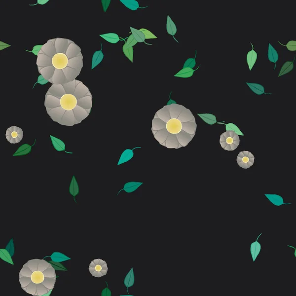 Flores Simples Con Hojas Verdes Composición Libre Ilustración Vectorial — Vector de stock