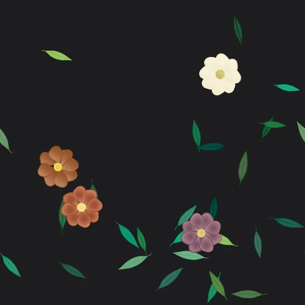 Modèle Vectoriel Avec Des Fleurs Colorées Simples Des Feuilles Vertes — Image vectorielle