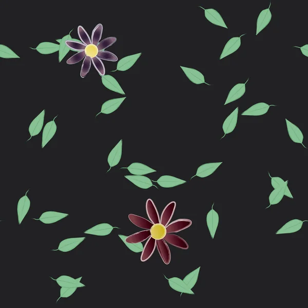 Fleurs Simples Avec Des Feuilles Vertes Composition Libre Illustration Vectorielle — Image vectorielle