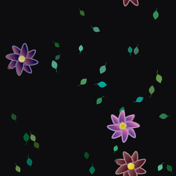 Fleurs Colorées Simples Feuilles Vertes Pour Papier Peint Illustration Vectorielle — Image vectorielle