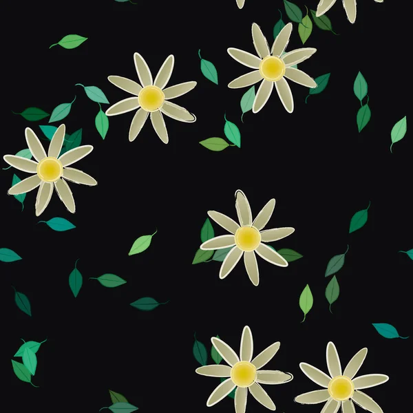 Flores Coloridas Simples Hojas Verdes Para Papel Pintado Ilustración Del — Archivo Imágenes Vectoriales