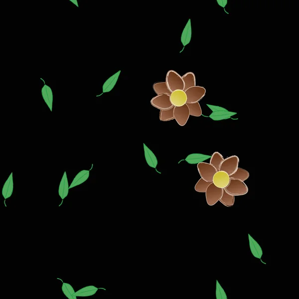 Flores Coloridas Simples Hojas Verdes Para Papel Pintado Ilustración Del — Vector de stock