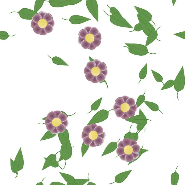 Flores Simples Con Hojas Verdes Composición Libre Ilustración Vectorial — Vector de stock