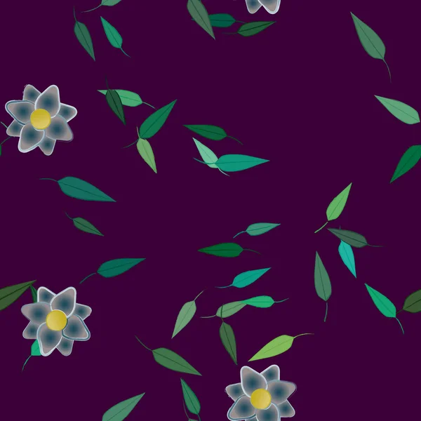 Modèle Vectoriel Avec Des Fleurs Colorées Simples Des Feuilles Vertes — Image vectorielle