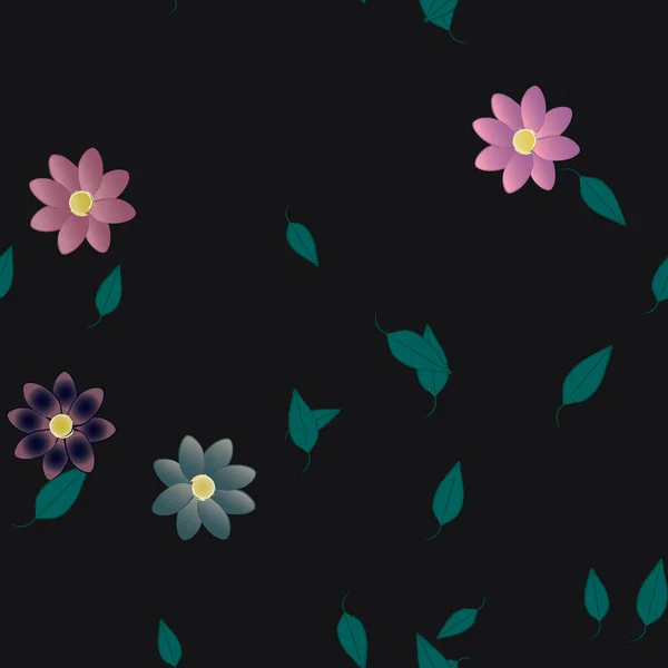 墙纸用的简单多彩的花和绿叶 矢量图解 — 图库矢量图片