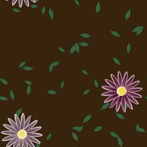 Composição Design Com Flores Simples Folhas Verdes Ilustração Vetorial — Vetor de Stock