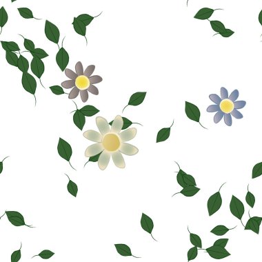 Basit renkli çiçekler ve yeşil yapraklı vektör şablonu