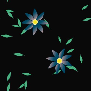 Duvar kağıdı, vektör illüstrasyonu için basit renkli çiçekler ve yeşil yapraklar