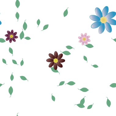 Basit çiçek ve yeşil yapraklı tasarım kompozisyonu, vektör illüstrasyonu