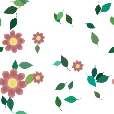 Basit renkli çiçekler ve yeşil yapraklı vektör şablonu