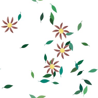 Basit çiçek ve yeşil yapraklı tasarım kompozisyonu, vektör illüstrasyonu