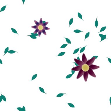 Basit çiçek ve yeşil yapraklı tasarım kompozisyonu, vektör illüstrasyonu