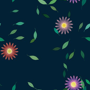 Basit renkli çiçekler ve yeşil yapraklı vektör şablonu