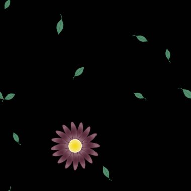 Basit çiçek ve yeşil yapraklı tasarım kompozisyonu, vektör illüstrasyonu