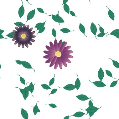 Basit renkli çiçekler ve yeşil yapraklı vektör şablonu