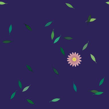 Basit çiçek ve yeşil yapraklı tasarım kompozisyonu, vektör illüstrasyonu