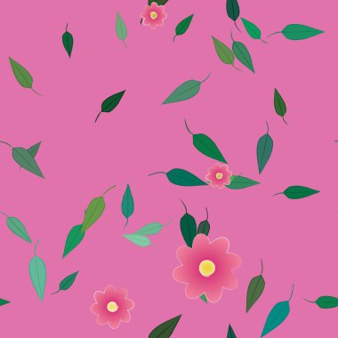 Basit çiçek ve yeşil yapraklı tasarım kompozisyonu, vektör illüstrasyonu