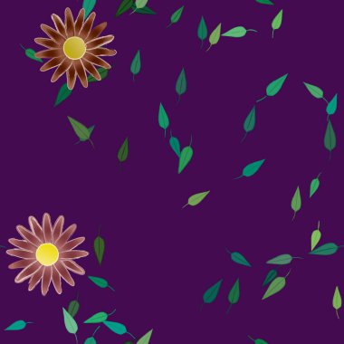 Basit renkli çiçekler ve yeşil yapraklı vektör şablonu