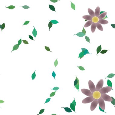 Basit çiçek ve yeşil yapraklı tasarım kompozisyonu, vektör illüstrasyonu