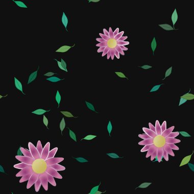 Basit çiçek ve yeşil yapraklı tasarım kompozisyonu, vektör illüstrasyonu