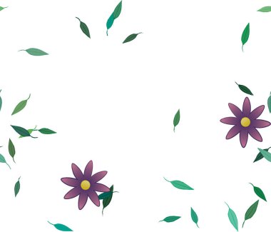 Basit çiçek ve yeşil yapraklı tasarım kompozisyonu, vektör illüstrasyonu