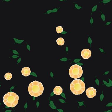 Serbest kompozisyonda yeşil yapraklı basit çiçekler, vektör illüstrasyonu