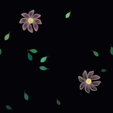 Basit çiçek ve yeşil yapraklı tasarım kompozisyonu, vektör illüstrasyonu