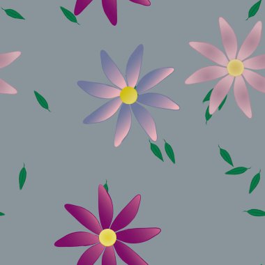 Basit renkli çiçekler ve yeşil yapraklı vektör şablonu