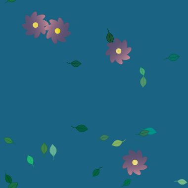 Basit renkli çiçekler ve yeşil yapraklı vektör şablonu