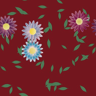 Basit renkli çiçekler ve yeşil yapraklı vektör şablonu