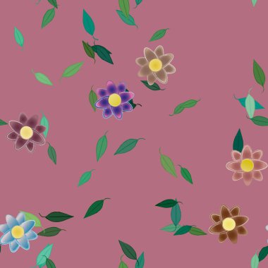 Basit çiçek ve yeşil yapraklı tasarım kompozisyonu, vektör illüstrasyonu