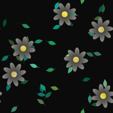 Basit çiçek ve yeşil yapraklı tasarım kompozisyonu, vektör illüstrasyonu