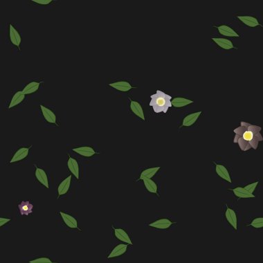 Serbest kompozisyonda yeşil yapraklı basit çiçekler, vektör illüstrasyonu