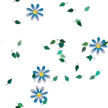 Duvar kağıdı, vektör illüstrasyonu için basit renkli çiçekler ve yeşil yapraklar