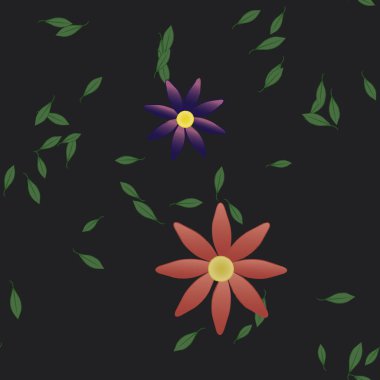 Basit çiçek ve yeşil yapraklı tasarım kompozisyonu, vektör illüstrasyonu