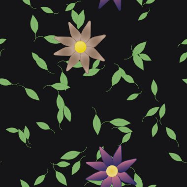 Basit renkli çiçekler ve yeşil yapraklı vektör şablonu