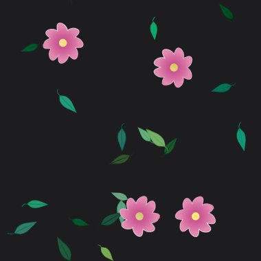 Basit çiçek ve yeşil yapraklı tasarım kompozisyonu, vektör illüstrasyonu