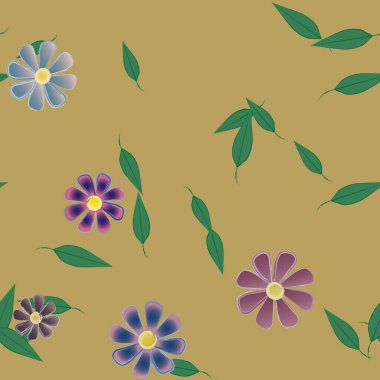 Basit çiçek ve yeşil yapraklı tasarım kompozisyonu, vektör illüstrasyonu