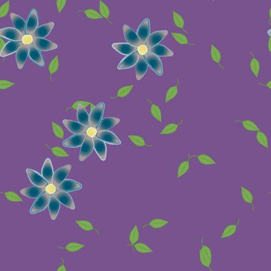 Basit çiçek ve yeşil yapraklı tasarım kompozisyonu, vektör illüstrasyonu