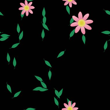 Basit renkli çiçekler ve yeşil yapraklı vektör şablonu