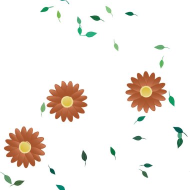 Duvar kağıdı, vektör illüstrasyonu için basit renkli çiçekler ve yeşil yapraklar