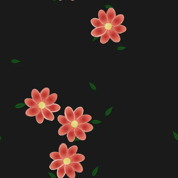 Flores Simples Con Hojas Verdes Composición Libre Ilustración Vectorial — Vector de stock