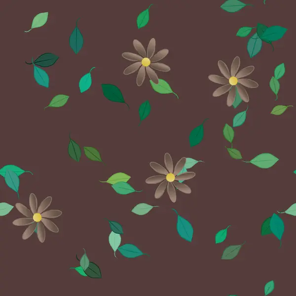 Flores Coloridas Simples Folhas Verdes Para Papel Parede Ilustração Vetorial — Vetor de Stock