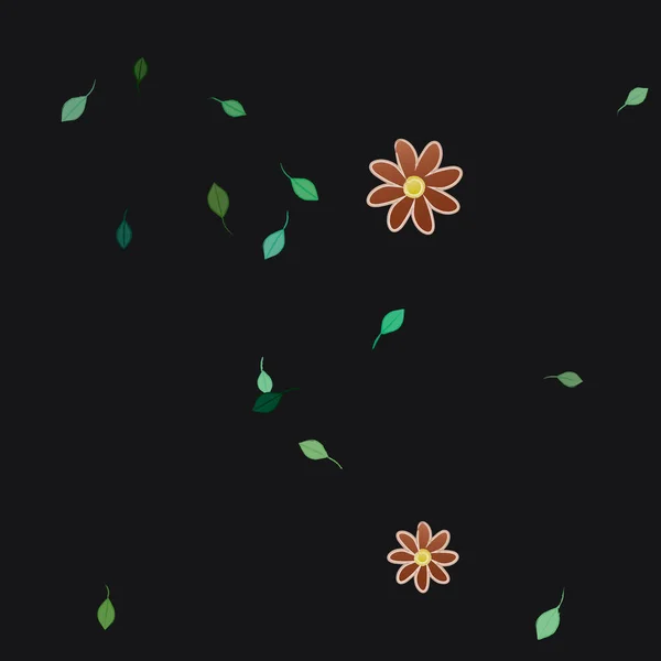 Modèle Vectoriel Avec Des Fleurs Colorées Simples Des Feuilles Vertes — Image vectorielle